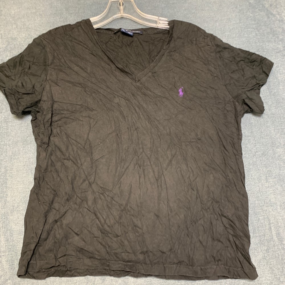 Ralph Lauren Sport T Shirt Mens XL Black Cotton V Neck Embroidered Logo Tee